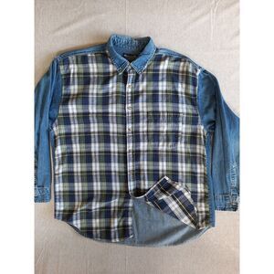 American Blue Classic Men's XL Plaid Flannel Chambray Button Shirt Long Sleeve‎